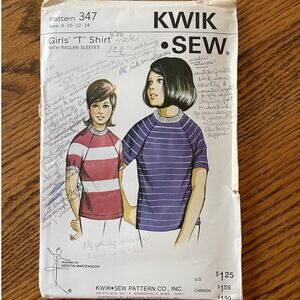 UNCUT Vintage 1970s Kwik Sew 347 Sewing Pattern Girl Up To Women XS/S Raglan Top